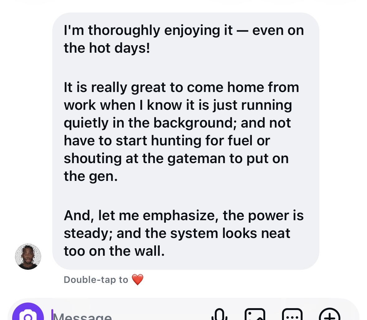 Customer testimonial screenshot