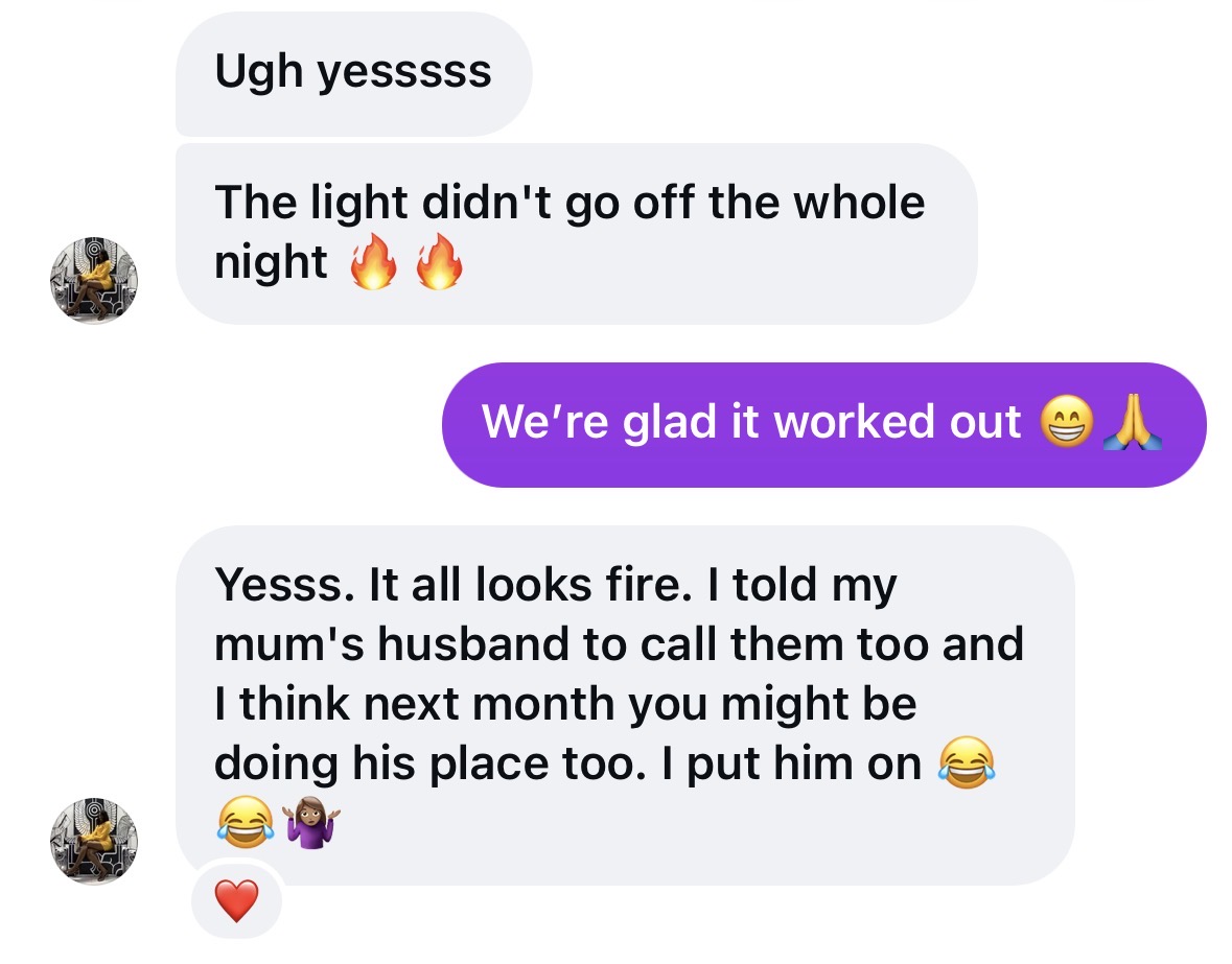 Customer testimonial screenshot