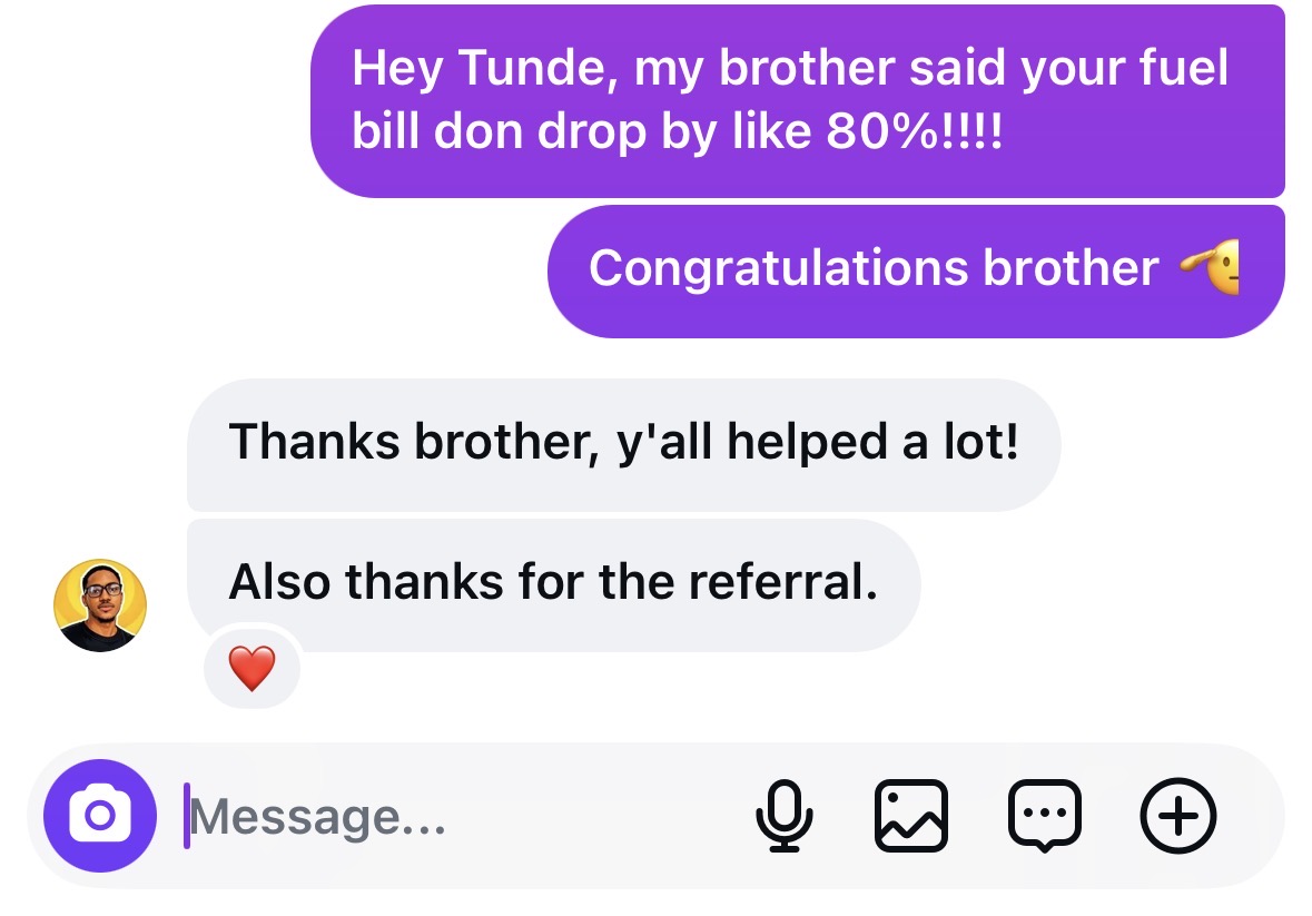 Customer testimonial screenshot