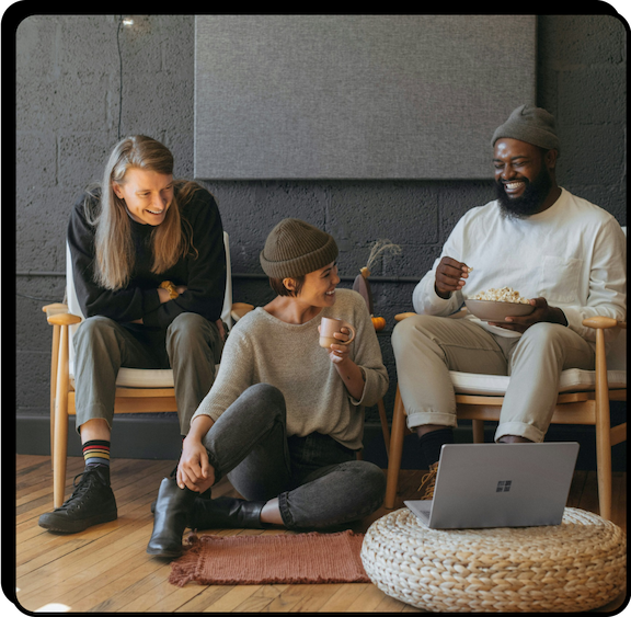 People working together with laptop